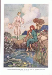 An einem Brunnen haltend